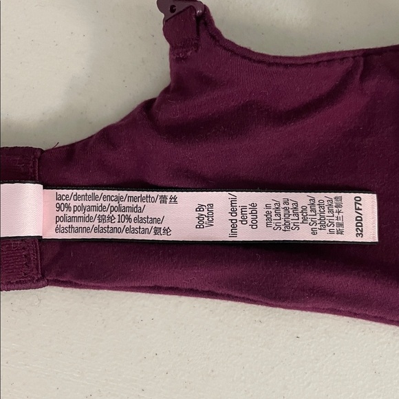 Victoria’s Secret Body by Victoria Lined Demi Bra Size 32DD Maroon Lace Beige - Picture 3 of 8